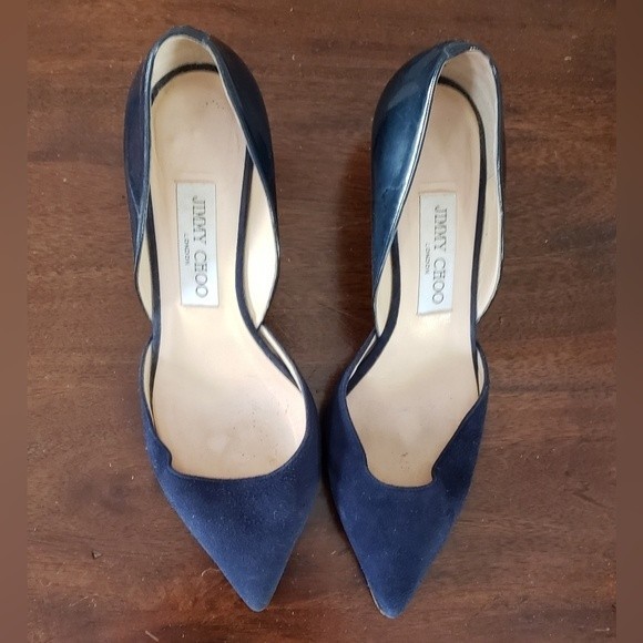Jimmy Choo London Women's Heels Navy Suede and Patent Leather Size 36 1/2 - Picture 2 of 14